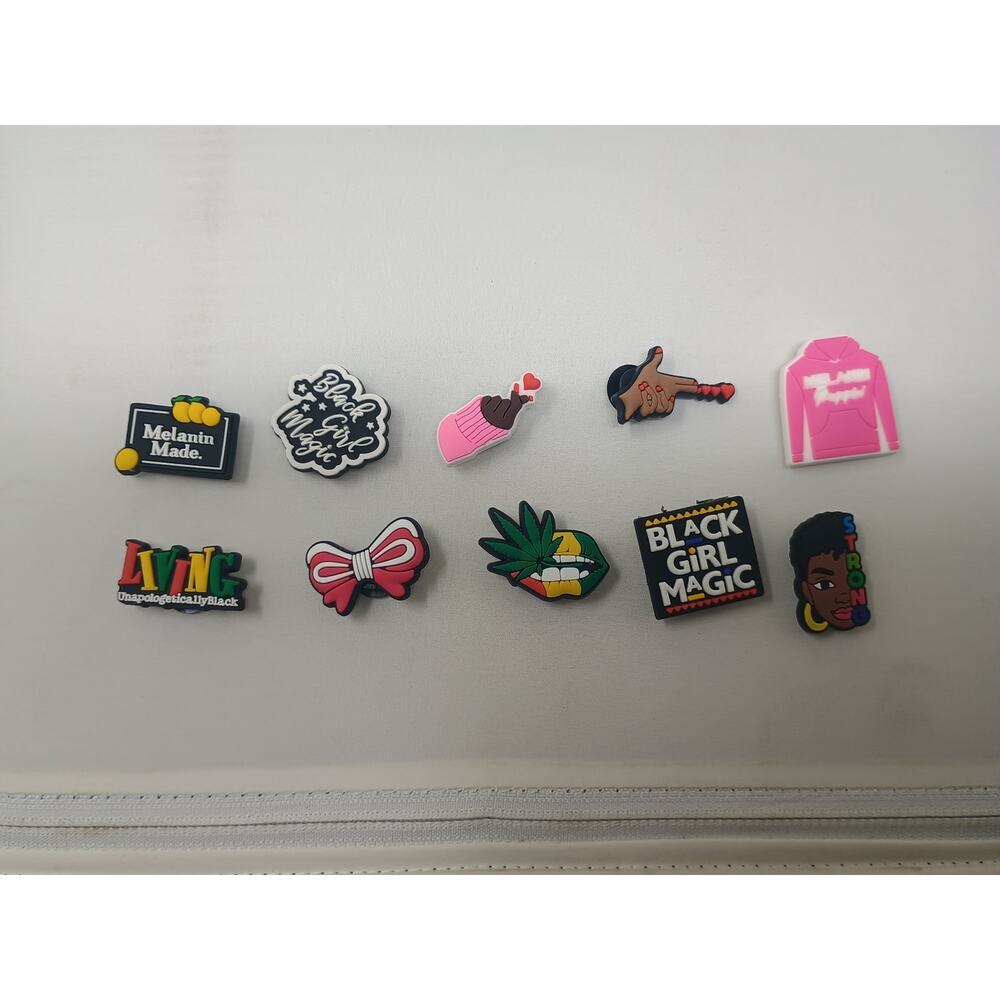 Fun Crocs Jibbitz Charms Set - Pink Cake, Hand, & Text Designs 10 pieces
